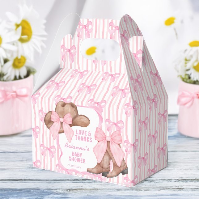 Caja Para Regalos Cowgirl lazo de arco rosado chicas bebé personaliz (Cowgirl pink bow ribbon western girls baby shower personalized favor boxes)