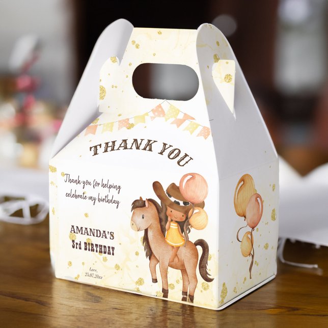 Caja Para Regalos Cowgirl silla de cumpleaños gracias (Cowgirl saddle up birthday thank you favor box)