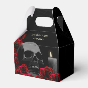 Caja Para Regalos Cráneo gótico y Boda de Halloween de Rosas Rojas