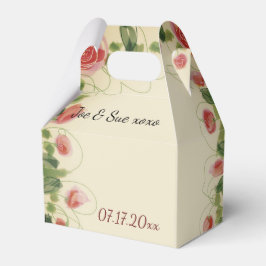 Caja Para Regalos Crema Borgoña Verde Y Rosa