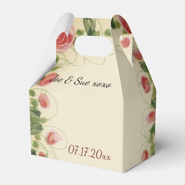 Caja Para Regalos Crema Borgoña Verde Y Rosa (Front Side)