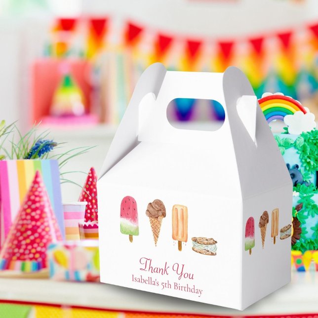 Caja Para Regalos Crema de hielo acuarela y bicicletas cumpleaños gr (Delightful Watercolor Ice Cream & Popsicles Boxes: Perfect for Birthday Party Favors!)