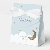 Crescent Moon & Stars Light Blue Boy Baptismo