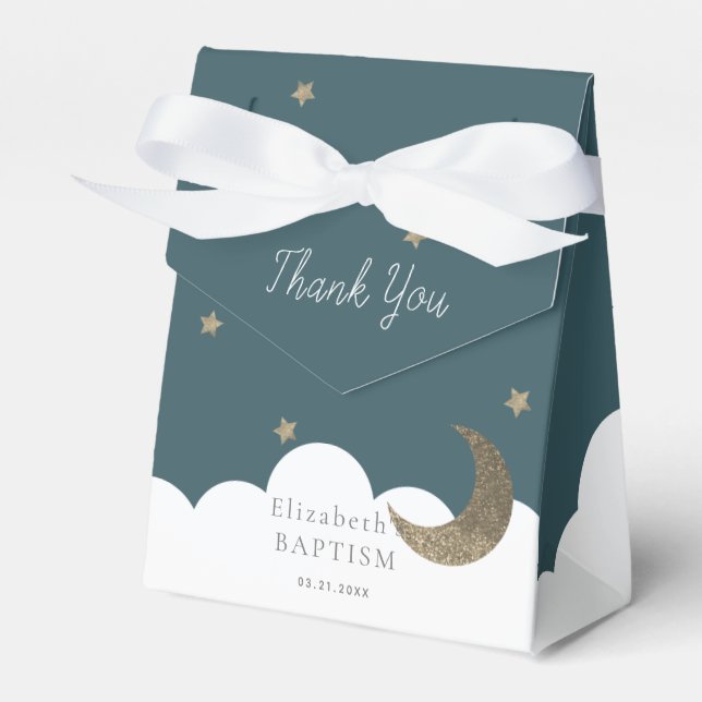 Caja Para Regalos Crescent Moon & Stars Navy Blue Baptism Favbox (Front Side)