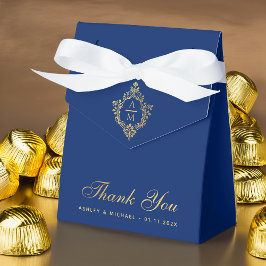 Caja Para Regalos Crest de Boda Azul Real Falso Oro Gracias 
