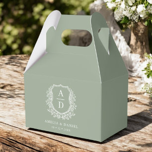 Caja Para Regalos Crest Floral Monograma Nupcial Moderno Verde Salvi