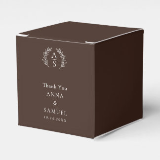 Caja Para Regalos Crest Monograma Chocolate Marrón y Blanco Boda