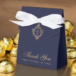 Caja Para Regalos Crestón de boda azul marino Gracias Falso Foil Dor