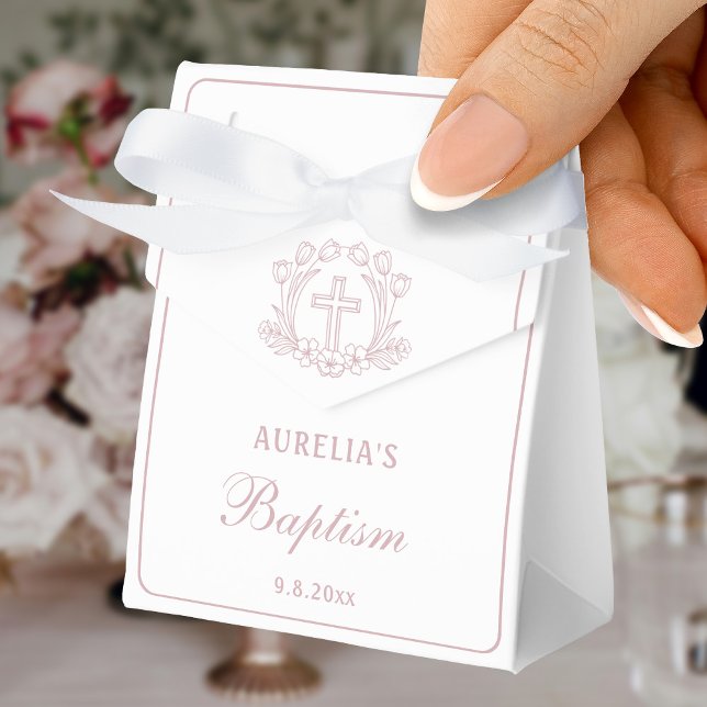 Caja Para Regalos Cruce floral rosa simple bautismo Pequeña carpa (Subido por el creador)