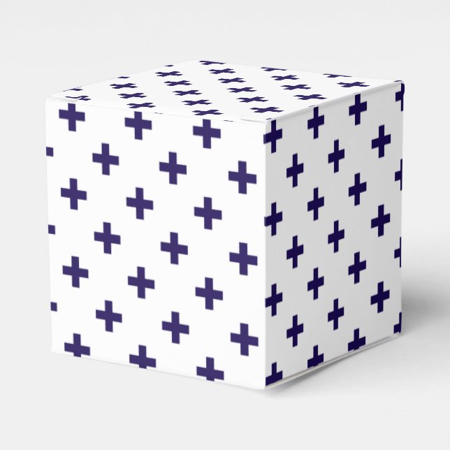 Caja Para Regalos Cruces de polka azul marino sobre blanco (Costado Anverso)
