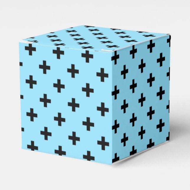 Caja Para Regalos Cruces de polka negra en azul bebé (Costado Anverso)