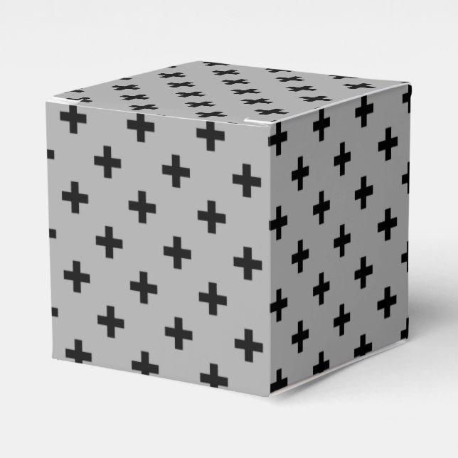 Caja Para Regalos Cruces de polka negra en gris (Costado Anverso)