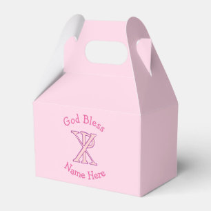 Caja Para Regalos Cruz Cristiana Chi Ro Rosa en Personalizado Rosa 