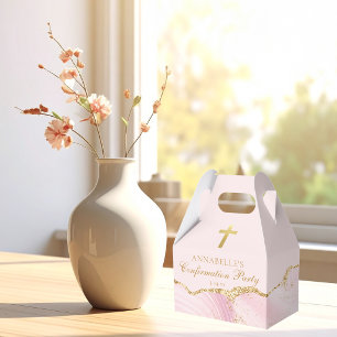 Caja Para Regalos Cruz Cristiana de Oro Rosa Fiesta de Confirmación