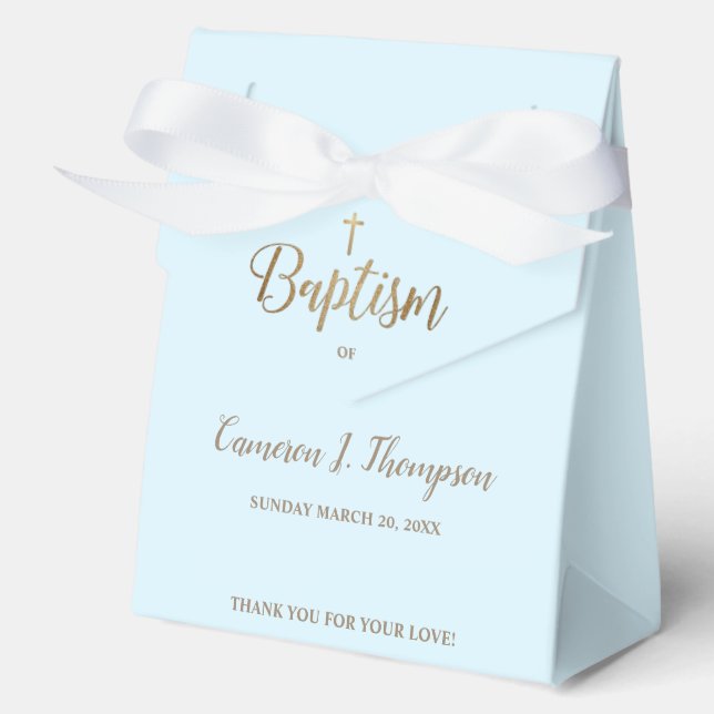 Caja Para Regalos Cruz de oro azul Baptismo Bebé Gracias Personaliza (Anverso)