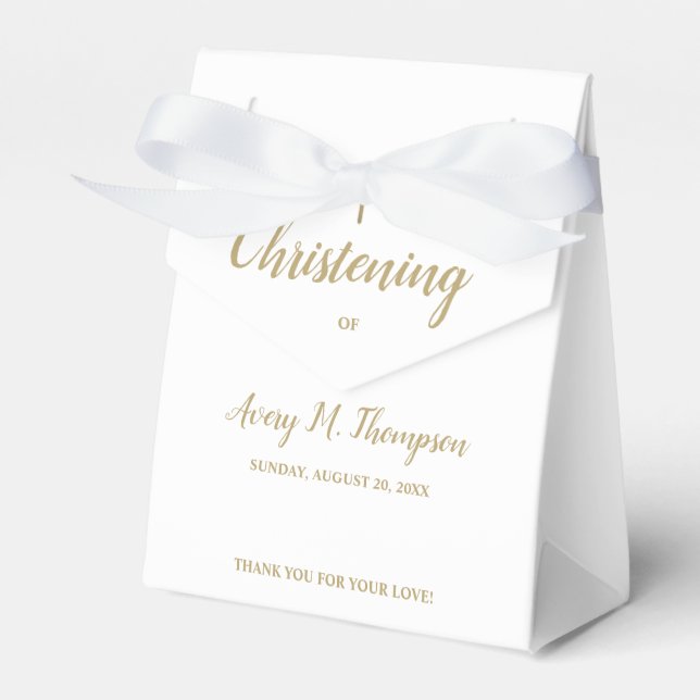 Caja Para Regalos Cruz de oro blanco puro Script Christening (Front Side)