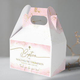 Caja Para Regalos Cruz de Oro Rosa Gracias Bautismo Chica