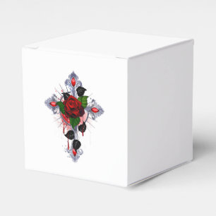Caja Para Regalos Cruz de Plata con una Rosa Roja