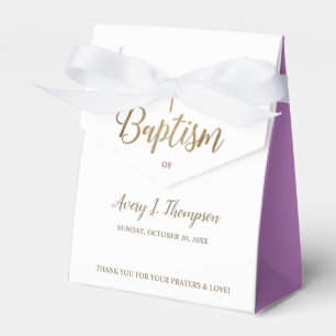 Caja Para Regalos Cruz del Bautismo Morado Blanco Oro Gracias