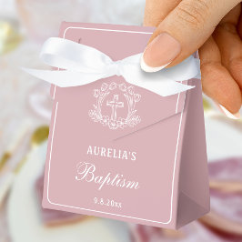 Caja Para Regalos Cruz floral simple en bautismo rosa pequeña carpa