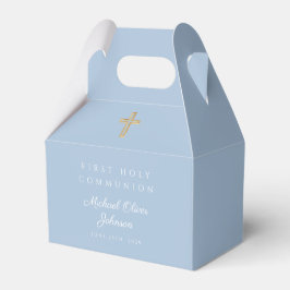 Caja Para Regalos Cruz Religiosa Azul Elegante Niño Primera Comunión