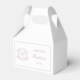 Caja Para Regalos Cruz Rosa Floral Simple Bautizo
