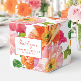 Caja Para Regalos Cuadrado de novias floridas rosadas y Naranjas ama