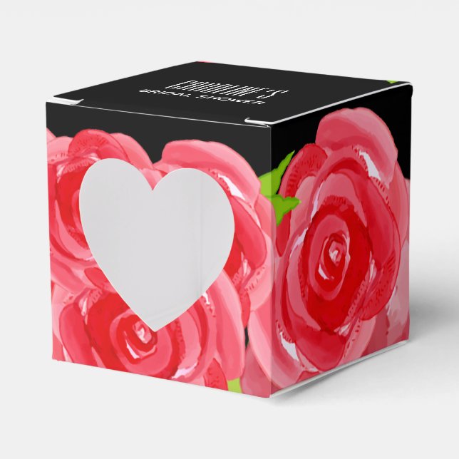 Caja Para Regalos Cuadrado floral de rosas rojas acuarela (Anverso)