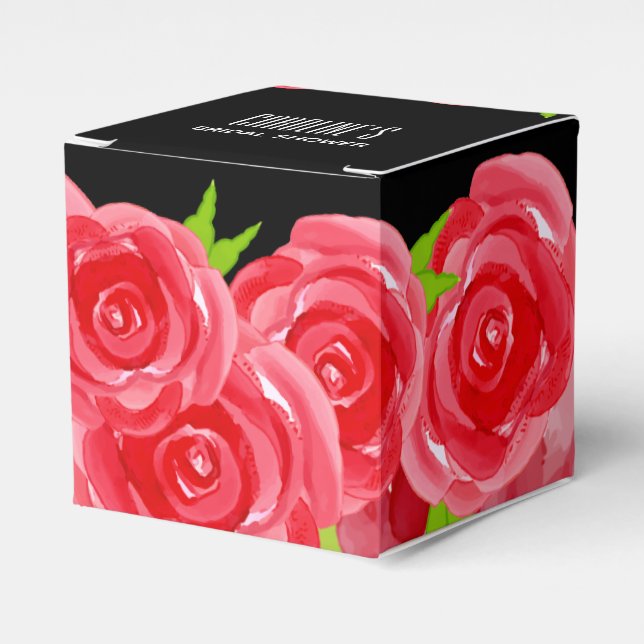 Caja Para Regalos Cuadrados de acuarela de rosas rojas florales 2" (Costado Anverso)