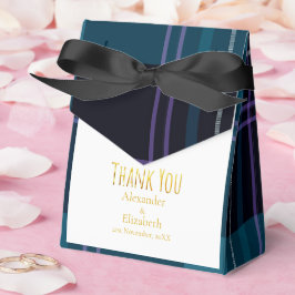 Caja Para Regalos Cuadrícula azul negra personalizada de agradecimie