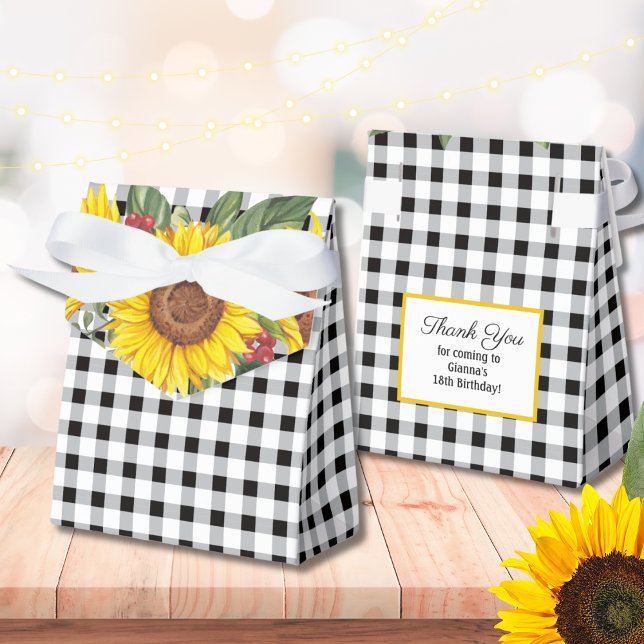 Caja Para Regalos Cuadrillé negro y girasoles: Boda o Baby Shower (Subido por el creador)