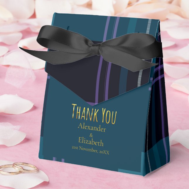 Caja Para Regalos Cuadro de Plaid Azul Negro de Agradecimiento Perso (Boda)