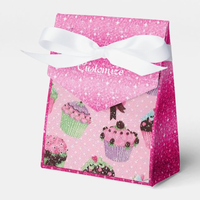 Caja Para Regalos Cubierta Purpurina Rosa Cupcake Favorito Box (Front Side)