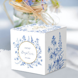Caja Para Regalos Cubo de bautismo de flores silvestres azules franc