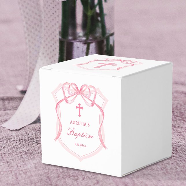 Caja Para Regalos Cubo de bautismo Escudo de Bow rosa (Subido por el creador)