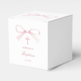 Caja Para Regalos Cubo de bautizo con lazo rosa acuarela