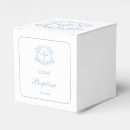 Caja Para Regalos Cubo de Bautizo Cruz Azul Claro Floral Simple