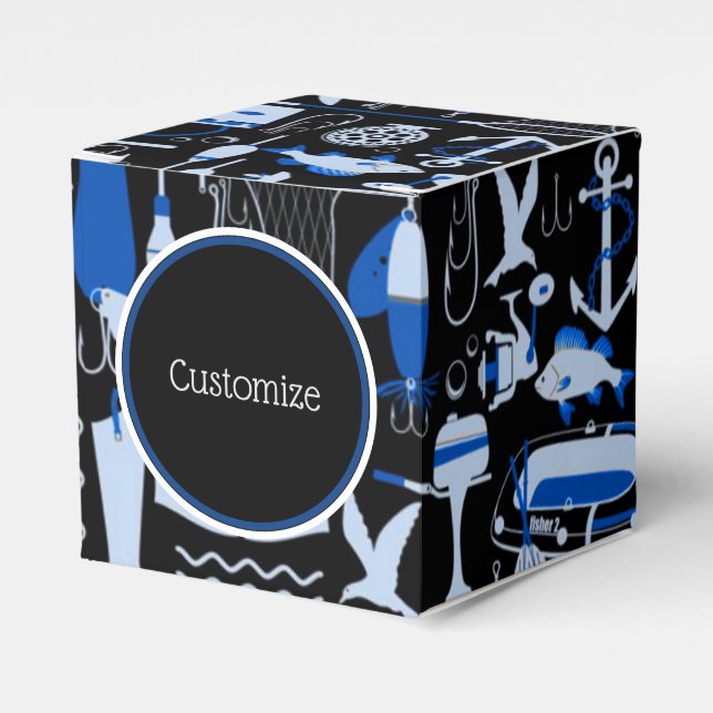 Caja Para Regalos Cubo de patrón azul de pesca de destino (Costado Anverso)