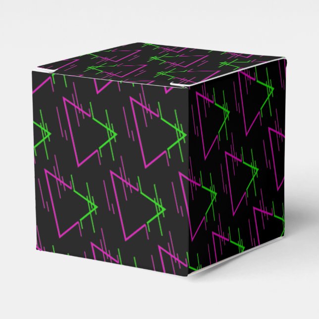 Caja Para Regalos Cubo de patrón geométrico de neón retro (Costado Anverso)