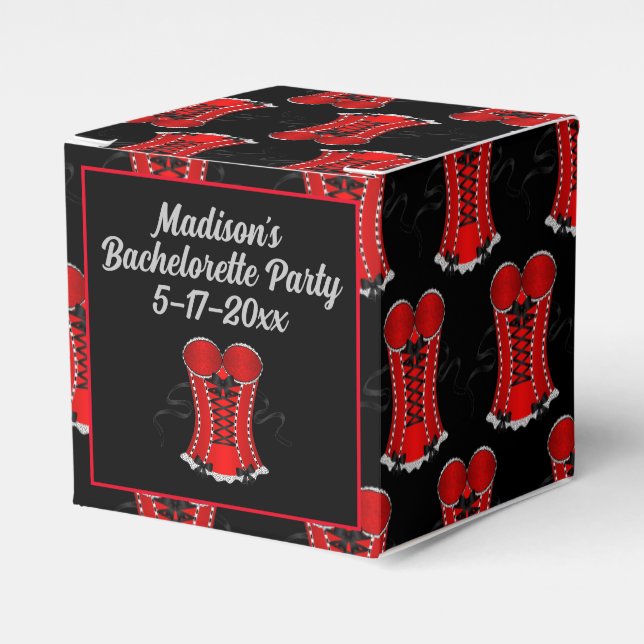 Caja Para Regalos Cubo Flirty Red Corset (Costado Anverso)