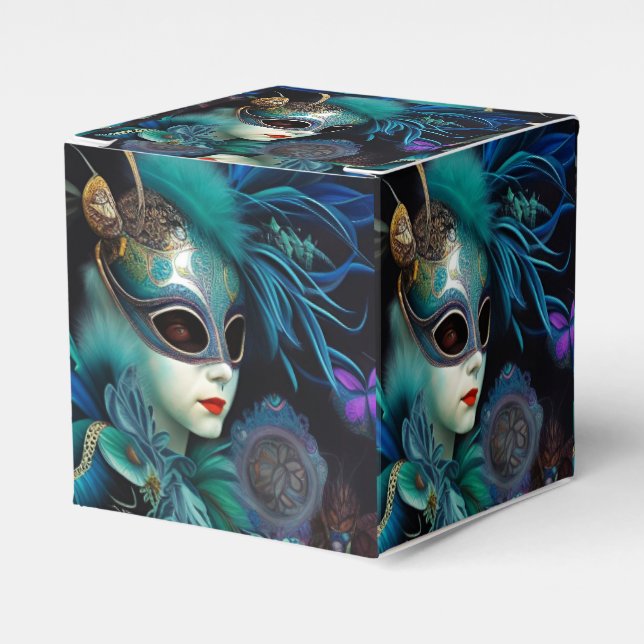 Caja Para Regalos Cubo Verde azulado de Madame Masquerade (Costado Anverso)
