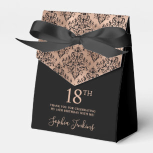 Caja Para Regalos Cumpleaños 18 Rosa Dorado Damask Gracias
