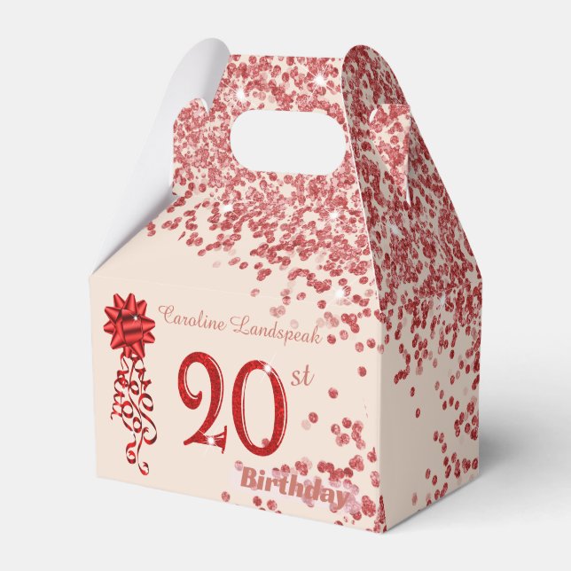Caja Para Regalos Cumpleaños 20º Ruby Red Glitter Champagne Gold  (Front Side)