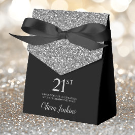 Caja Para Regalos Cumpleaños 21 Agradecimiento Plateado Brillante