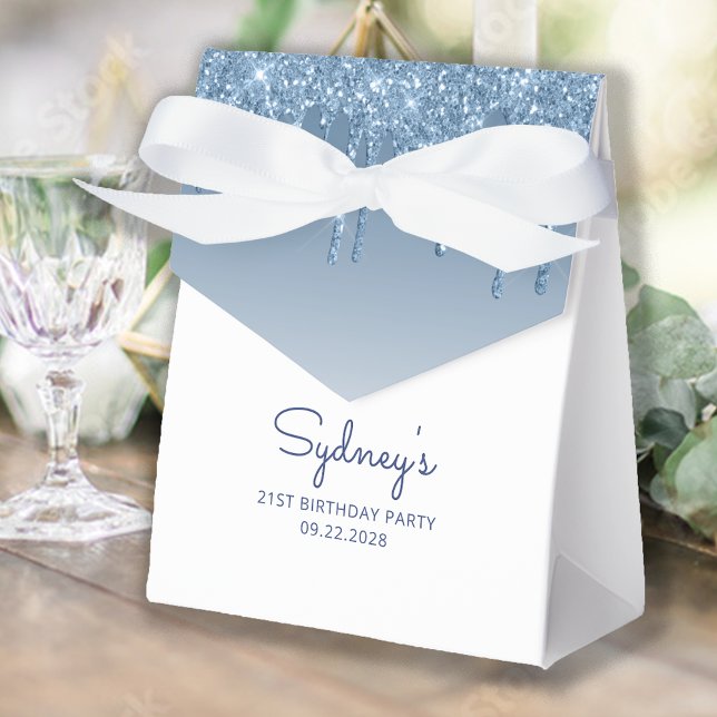 Caja Para Regalos Cumpleaños 21 Glitter Azul Script Goteo (Subido por el creador)