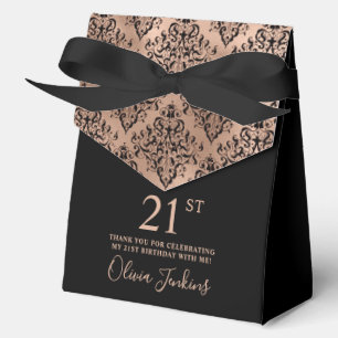 Caja Para Regalos Cumpleaños 21 Rosa Dorado Damask Gracias 