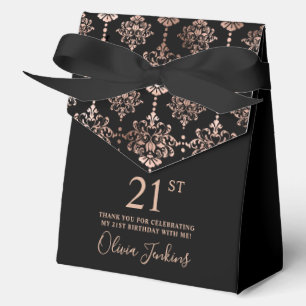Caja Para Regalos Cumpleaños 21 Rosa Dorado Elegante Agradecimiento 
