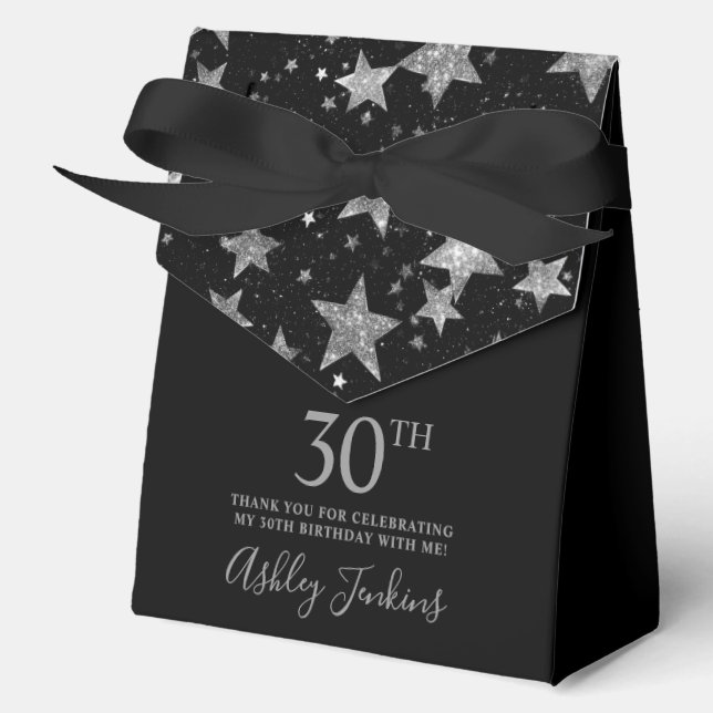 Caja Para Regalos Cumpleaños 30 Estrellas de Plata Agradecimiento  (Anverso)
