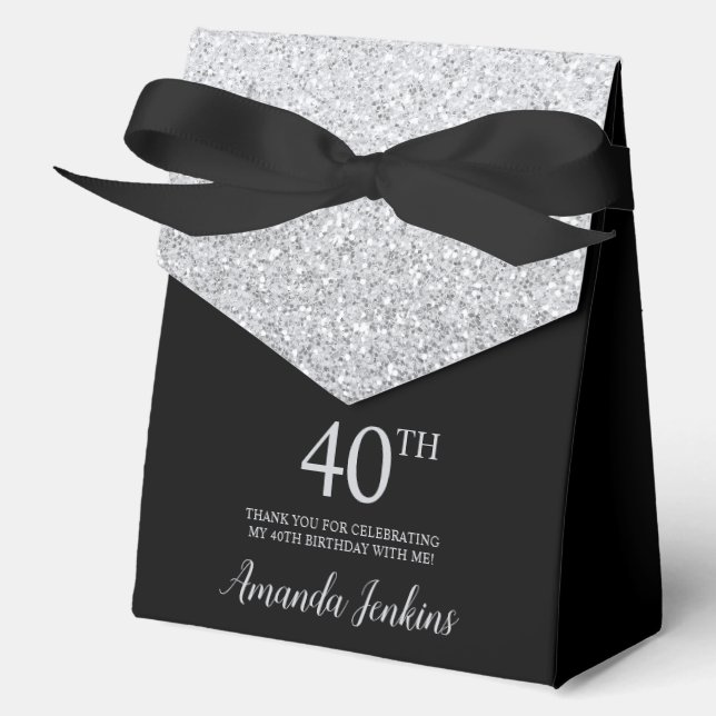 Caja Para Regalos Cumpleaños 40 Agradecimiento Plateado Brillante (Anverso)