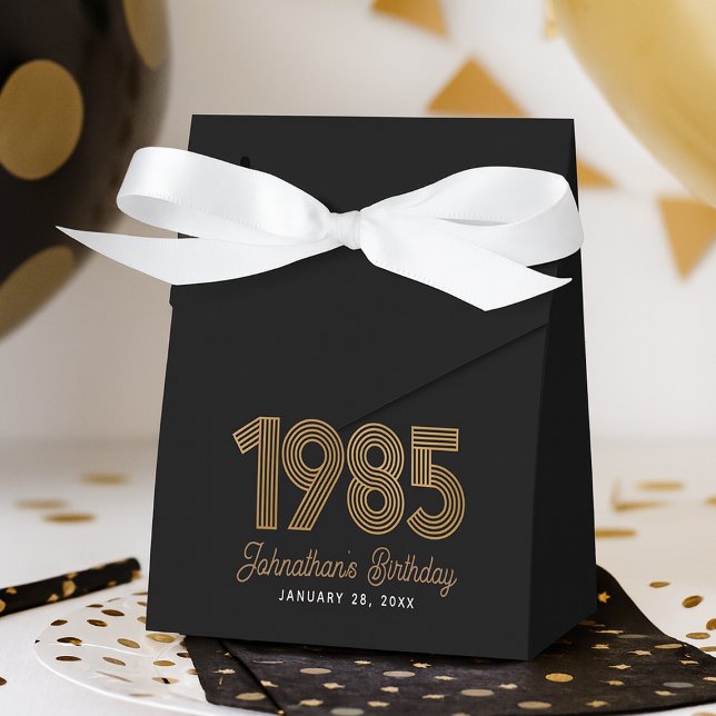 Caja Para Regalos Cumpleaños 40 Negro Oro Falso 1985 (Black Faux Gold 1985 40th Birthday Favor Boxes
#40thbirthday)